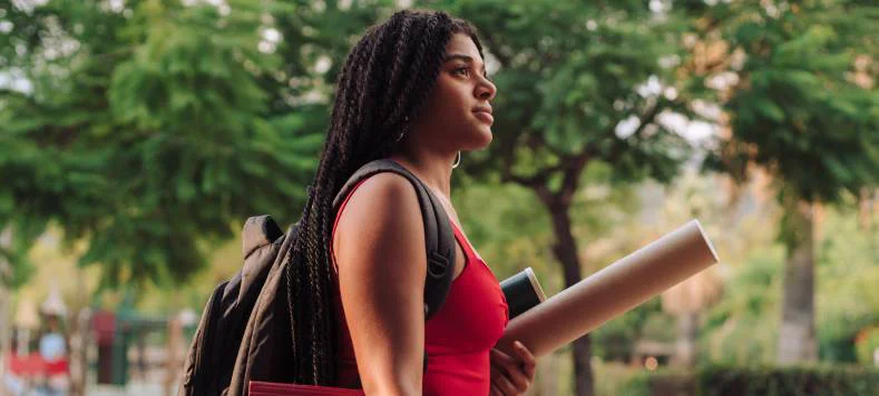 College student walking on capus